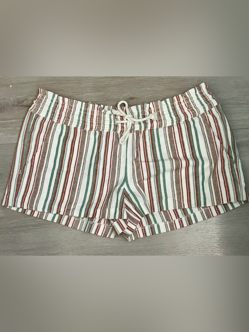 Striped Drawstring Women’s Shorts - White, Green & Brown NWT!!! Designed by Roxy